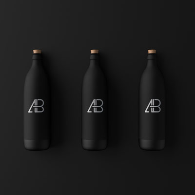 Free Three Black Bottles Mockup